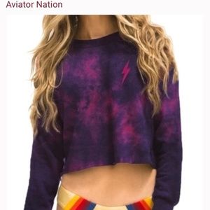 Aviator Nation Cropped Sweatshirt Tie Dye